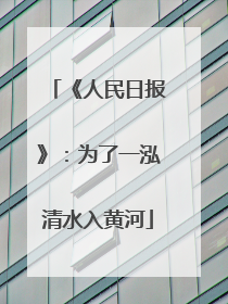 《人民日报》：为了一泓清水入黄河