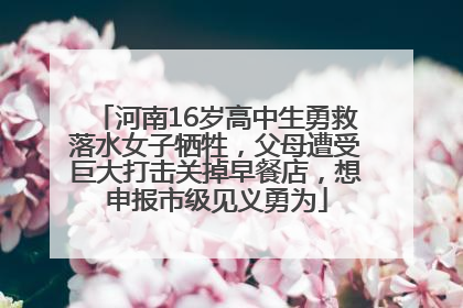 河南16岁高中生勇救落水女子牺牲，父母遭受巨大打击关掉早餐店，想申报市级见义勇为